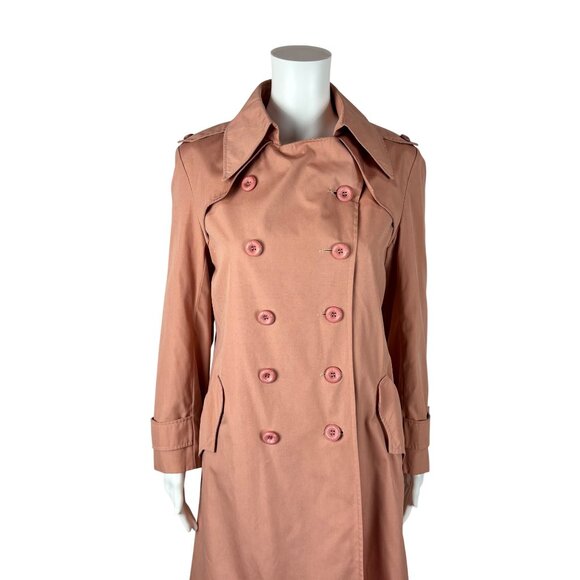 Vintage 70s Trench Coat Women's Medium Dusty Pink Mid Length Double Breasted - Picture 3 of 12